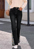 Washed Black Women's Floral Embroidery Flare Jeans — High Waisted Stretchy Bootcut Denim with Raw Frayed Hem & Retro Distressed Wash