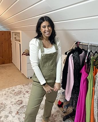 Slate Green Women's Casual Stretch Denim Bib Overalls Pants Pocketed Jeans Jumpsuits