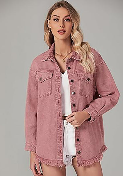 Faded Rose Button-Up Oversized Women's Denim Shacket