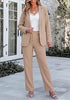 Beige Women's Elegant Business Pantsuit — Single Button Blazer & High Waisted Pants with Adjustable Waistband