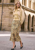 Golden Brown Cheetah Women's Leopard Print Satin Maxi Skirt — High Waisted Bias Cut A Line Slip Skirt with Stretchy Elastic Waistband