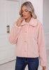 Pink Women's Cropped Fluffy Faux Fur Coat — Oversized Lapel Jacket with Button Down Closure & Warm Lining