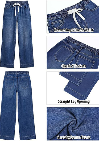 GRAPENT Women's High Rise Straight Wide Leg Jeans | Stretchy Denim, Elastic Waist, 29.5" Inseam, Work & Casual Daily Wear