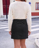 Black Women's Corduroy Short Skirt, Trendy Button Fly Stretchy Fall Skirts with Elastic Back Waist and Functional Pockets, Soft Dressy Casual Fall Outfits