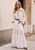 White Women's Cropped Fluffy Faux Fur Coat — Oversized Lapel Jacket with Button Down Closure & Warm Lining