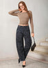 GRAPENT Women's High Rise Leopard Barrel Jeans | Leopard Print Denim, Adjustable Cinched Waist, Frayed Hem, 28