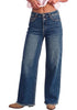 Vintage Blue Women's High Waisted Wide Leg Jeans by luvamia — Stretchy 90s Baggy Straight Denim, Raw Hem, Button Front, 29.5