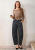 GRAPENT Women's High Rise Leopard Barrel Jeans | Leopard Print Denim, Adjustable Cinched Waist, Frayed Hem, 28