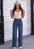 Darkness Blue  Women's Rhinestone Wide Leg Jeans, High Waisted Stretch Glitter Sparkly Embellished Denim Pants, 29.5