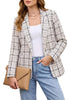 GRAPENT Women's Tweed Plaid Blazer | Notched Lapel, Fully Lined, Shoulder Pads, Single Button, 2 Pockets, Interview Office Business Casual