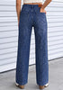 Darkness Blue  Women's Rhinestone Wide Leg Jeans, High Waisted Stretch Glitter Sparkly Embellished Denim Pants, 29.5