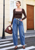 GRAPENT Women's High Waisted Barrel Jeans | Stretchy Denim, Elastic Drawstring Waist, 27.5