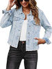 Roadnight Blue Acid Washed Women's Denim Frayed Hem Button Up Distressed Jackets