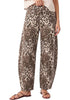 Sand Leopard Women's Trendy Leopard Barrel Jeans — High Waisted Baggy Wide Leg Stretchy Denim Pants with Front Seam & Ankle Length