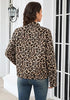 Sand Leopard Women's Leopard Print Bomber Jacket — Oversized Brushed Wool Blend Cheetah Jacket with Stand Collar, Snap Buttons & Elastic Hem