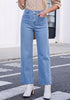 GRAPENT Women's High Waisted Scalloped Ankle Jeans | Stretchy Denim, Straight Wide Leg, 27.5