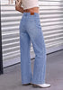 Modern Blue Women's Rhinestone Wide Leg Jeans, High Waisted Stretch Glitter Sparkly Embellished Denim Pants, 29.5