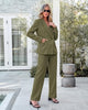 Olive Green Women's 2 Piece Double Breasted Pantsuit — Double Breasted, Wide Leg & Structured Shoulders, Professional Dressy Pantsuit Set, Office Chic, 2026 Fall Fashion
