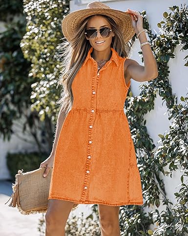 orange button down dress Celia Collared Button Down Shirt Dress in Light Brown