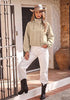 Light Taupe Women's Trendy Funnel Neck Bomber Jacket — Oversized Cropped Zip Up Hooded Jacket with Stand Collar & Elastic Cuff Hem