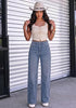 Bay Blue Women's Rhinestone Wide Leg Jeans, High Waisted Stretch Glitter Sparkly Embellished Denim Pants, 29.5