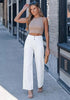 Cream White Women's High Waisted Wide Leg Jeans by luvamia — Stretchy 90s Baggy Straight Denim, Raw Hem, Button Front, 29.5