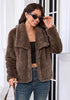 Brown Wide Lapel Faux Fur Coat for Women — Oversized Dropped Shoulder Jacket with Side Pockets & Snap Buttons