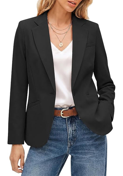 GRAPENT Women's Business Casual Blazer | Notched Lapel, Shoulder Pads, Single Button, 2 Pockets, Work Office Interview Outfits