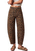 GRAPENT Women's High Rise Leopard Barrel Jeans | Leopard Print Denim, Adjustable Cinched Waist, Frayed Hem, 28
