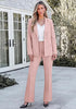 Peach Blush Women's 2 Piece Blazer Pants Suit, Business Casual Long Sleeve Belted Double Breasted Blazer & Elastic High Waisted Flared Pants Set, Dressy Office Work Outfits