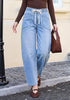 GRAPENT Women's High Waisted Barrel Jeans | Stretchy Denim, Elastic Drawstring Waist, 27.5
