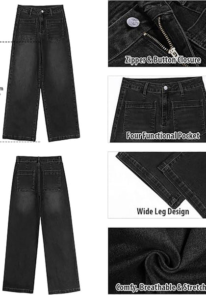 GRAPENT Women's High Waisted Wide Leg Jeans | Soft Stretch Denim, Patch Pocket, 29.5" Inseam, Full Length, Casual Work Outfits