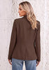 Coffee Brown Women's Notched Lapel Blazer, Single Button Shoulder Pads Suit Jacket, Long Sleeve Business Casual Work Office Blazer with Pockets & Back Slit
