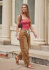 Golden Brown Barrel Jeans for Women High Waisted Baggy Drawstring Wide Leg Denim Pants Stretchy Ankle Length 27.5 Inseam Casual Trendy