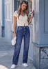 Darkness Blue Women's High Waisted Straight Leg Jeans, Tuxedo Side Stripe Stretchy Denim Pants, 29