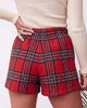Red Green Women's Plaid Skort High Waist Faux Wrap Mini Skirt with Side Zipper, Elastic Back & Built-in Shorts