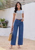 GRAPENT Women's High Waisted Scalloped Ankle Jeans | Stretchy Denim, Straight Wide Leg, 27.5
