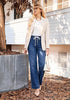 GRAPENT Women's High Rise Straight Wide Leg Jeans | Stretchy Denim, Elastic Waist, 29.5