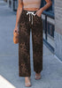 GRAPENT Women's High Waisted Wide Leg Leopard Jeans | Leopard Print Denim, Drawstring Waist, Loose Straight Leg, 28