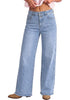 Reef Blue Women's High Waisted Wide Leg Jeans by luvamia — Stretchy 90s Baggy Straight Denim, Raw Hem, Button Front, 29.5