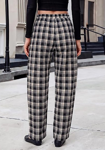 GRAPENT Women's High Waisted Plaid Barrel Pants | Tapered Wide Leg, Elastic Drawstring Waist, Front Pockets, Work Office Casual Fall Outfits