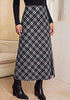 Black % white Women's Trendy Plaid Maxi Skirt — High Waisted A Line Long Skirt with Side Slit, Vintage Pattern & Back Elastic Waist