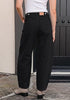 True Black Women's Trendy Barrel Jeans — High Waisted Baggy Wide Leg Denim Pants with Cinched Waist, Front Seam & Ankle Length