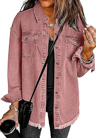 Faded Rose Button-Up Oversized Women's Denim Shacket