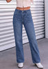 Classic Blue Women's Rhinestone Wide Leg Jeans, High Waisted Stretch Glitter Sparkly Embellished Denim Pants, 29.5