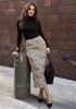 Sand Cheetah Women's Leopard Print Satin Maxi Skirt — High Waisted Bias Cut A Line Slip Skirt with Stretchy Elastic Waistband