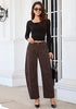 Mini Brown Leopard Women's Trendy Leopard Barrel Jeans — High Waisted Baggy Wide Leg Stretchy Denim Pants with Front Seam & Ankle Length