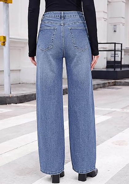 GRAPENT Women's High Rise Wide Leg Jeans | Stretchy Denim, Adjustable Cinch Waist, 30" Inseam, 90s Baggy Straight, Everyday Dressy Casual