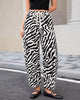 GRAPENT Women's High Waisted Zebra Print Barrel Jeans | Stretchy Denim, Drawstring Elastic Waist, Pull On, 27