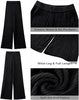 Black Women's Casual Elastic Waist Full Length High Waisted Relaxed Fit Stretch Wide Leg Pants in Acrylic Fibers